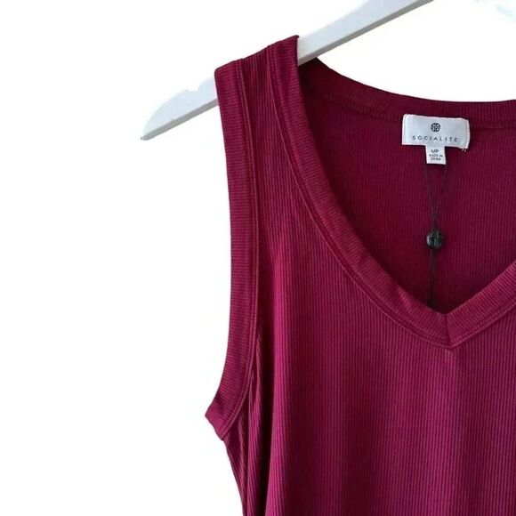 Socialite Burgundy Maroon Ruched Bodycon Casual Ribbed Knit Soft SZ MP # 1897 - Picture 4 of 9